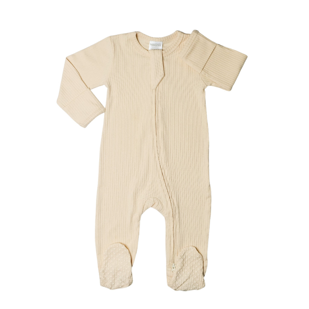 PRE ORDER *Ships 12/10* Organic Cotton Ribbed Footie - Oat - HoneyBug 