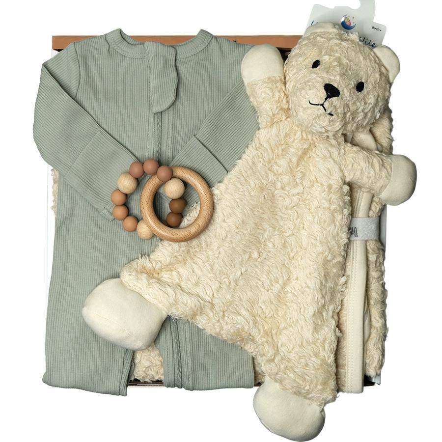 Organic Egyptian Cotton Bear Gift Box - Sage - HoneyBug 