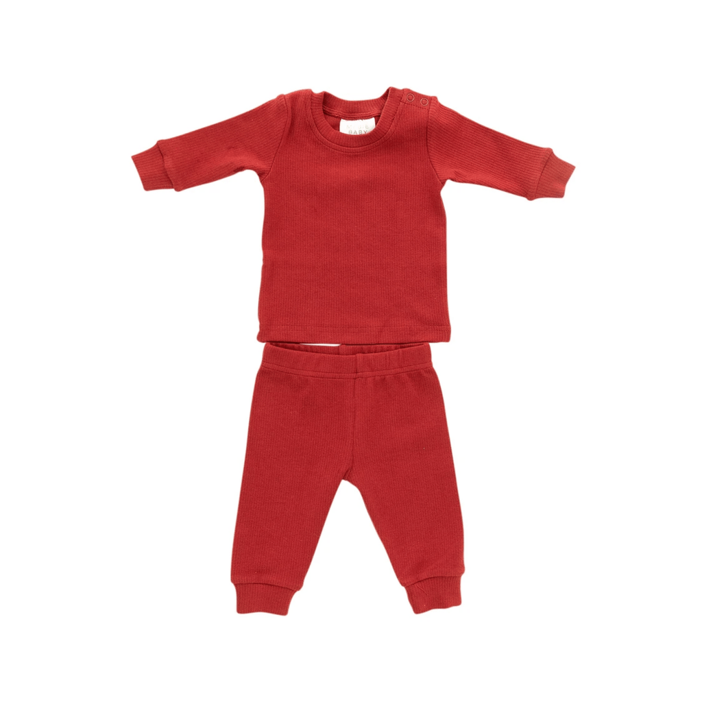Berry Holiday Ribbed Two-piece Cozy Set - HoneyBug 
