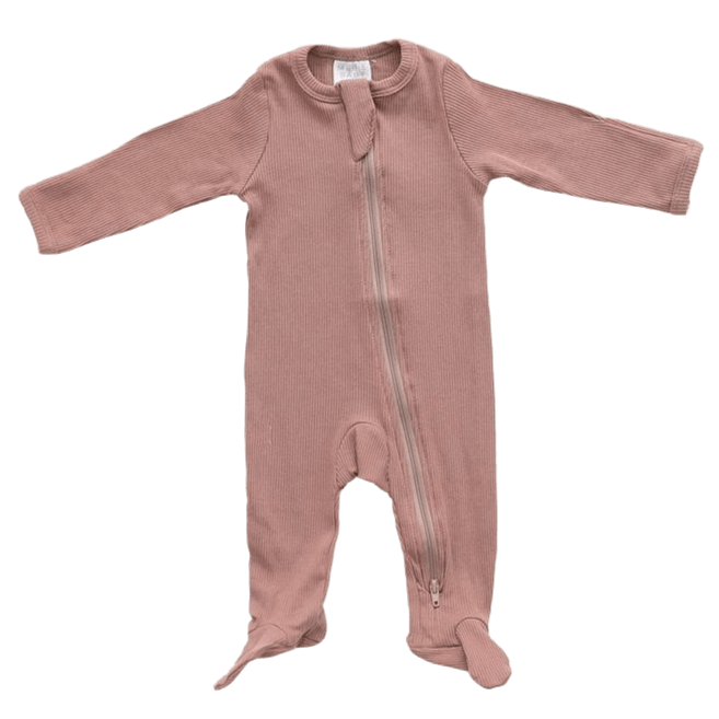 Dusty Rose Ribbed Footed Zipper One-Piece - HoneyBug 