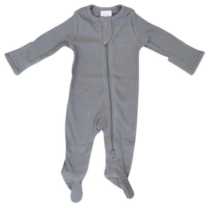 Grey Organic Cotton Ribbed Footed Zipper One-Piece - HoneyBug 