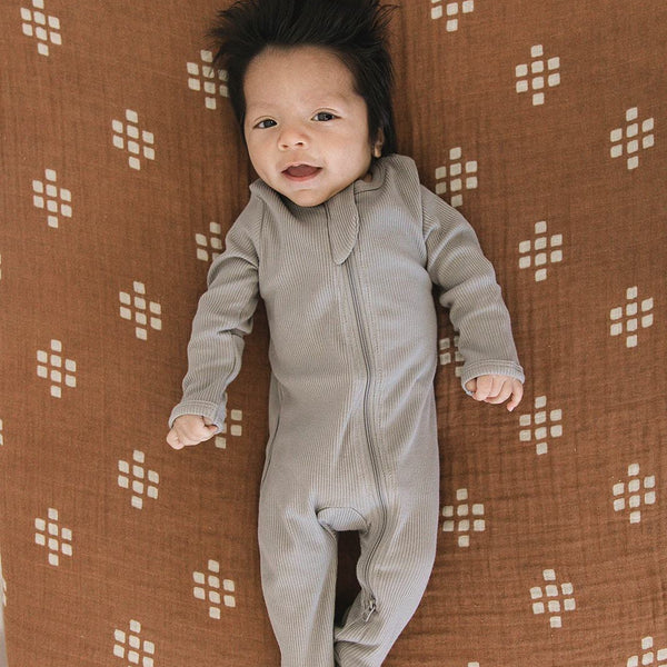 Grey Organic Cotton Ribbed Footed Zipper One-Piece - HoneyBug 