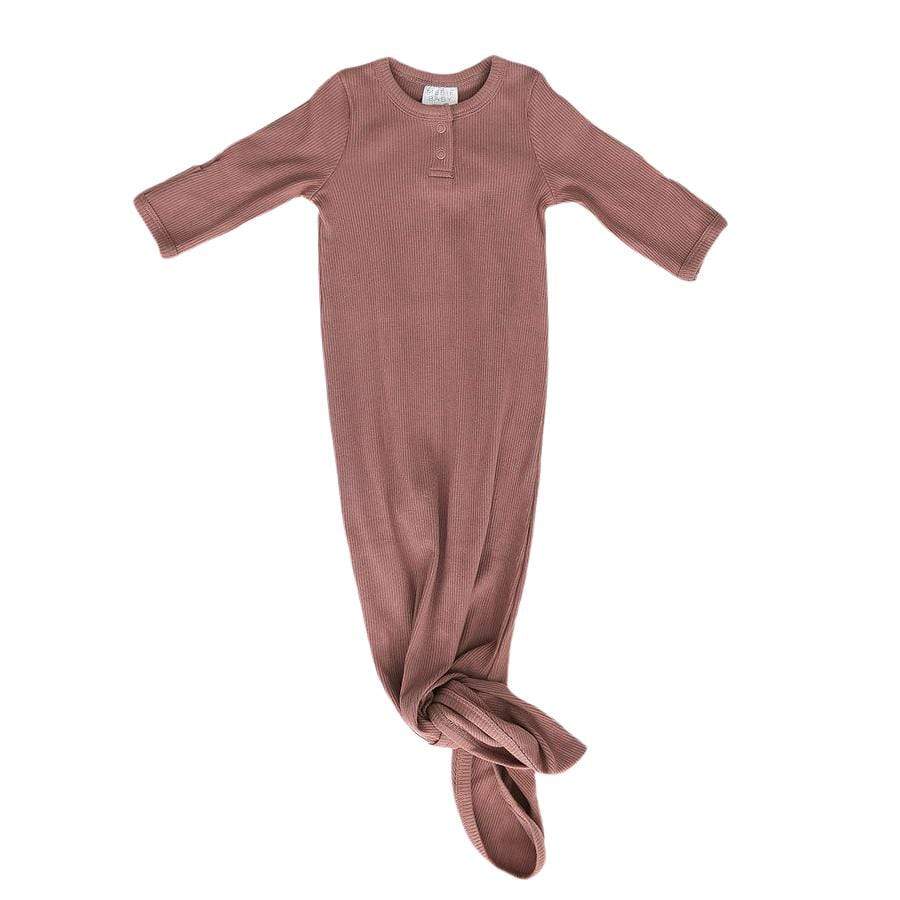 Organic Cotton Dusty Rose Ribbed Knot Gown - HoneyBug 