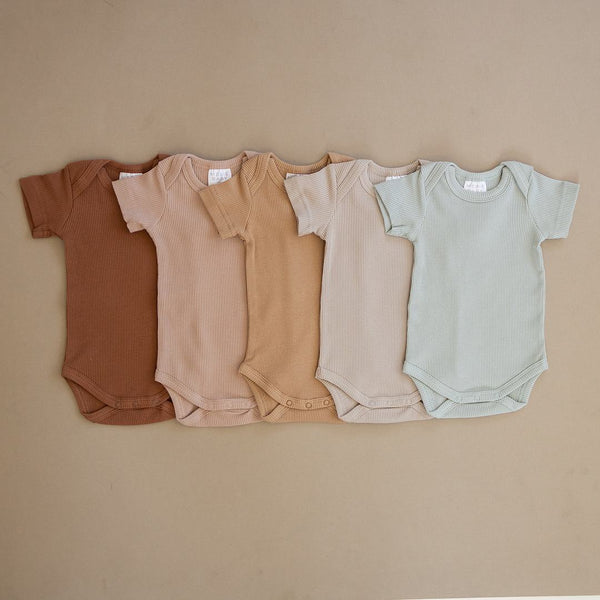 Pale Pink Organic Cotton Short Sleeve Ribbed Bodysuit - HoneyBug 