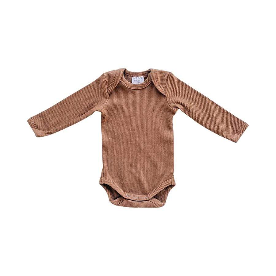 Rust Organic Cotton Long Sleeve Ribbed Bodysuit - HoneyBug 