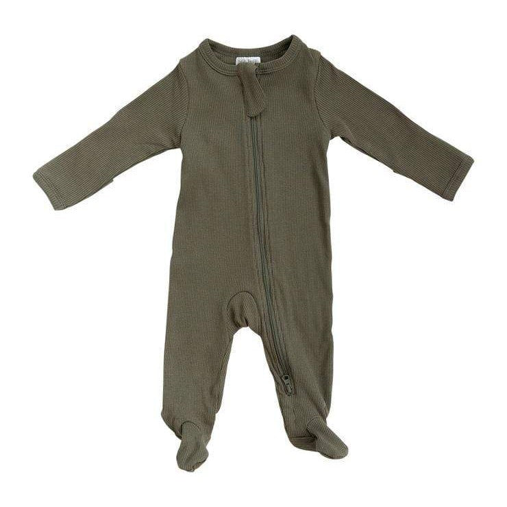 Winter Green Organic Cotton Ribbed Footed Zipper One-piece - HoneyBug 
