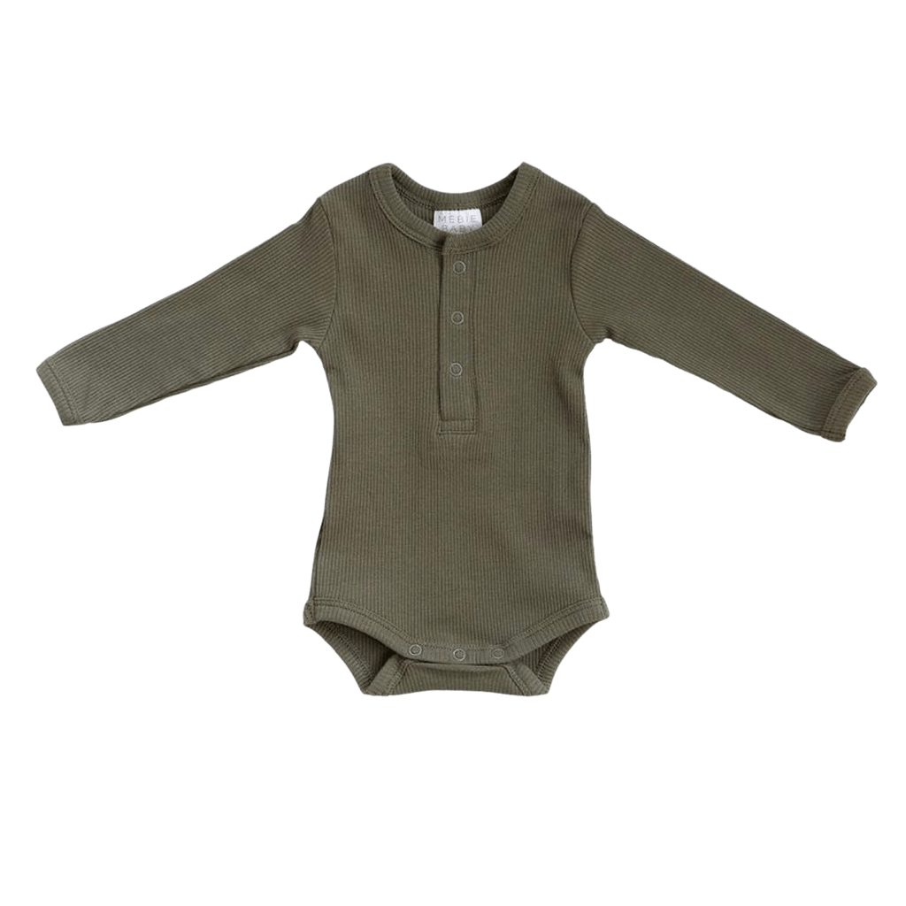Winter Green Organic Cotton Snap Long Sleeve Ribbed Bodysuit - HoneyBug 