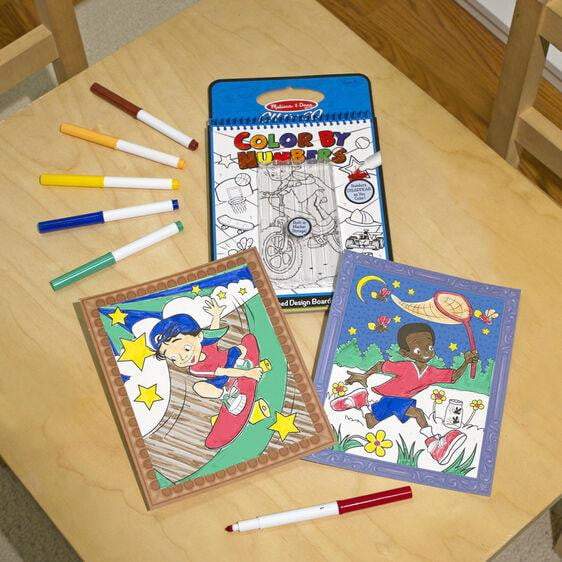 On the Go Color by Numbers Kids' Design Boards With 6 Markers - Playtime, Construction, Sports, and - HoneyBug 