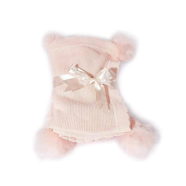 Pink Pom Pom Cotton Knit Baby Blanket - HoneyBug 