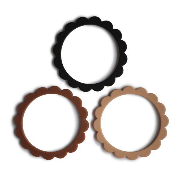Flower Teething Bracelet 3-Pack (Black/Natural/Caramel) - HoneyBug 