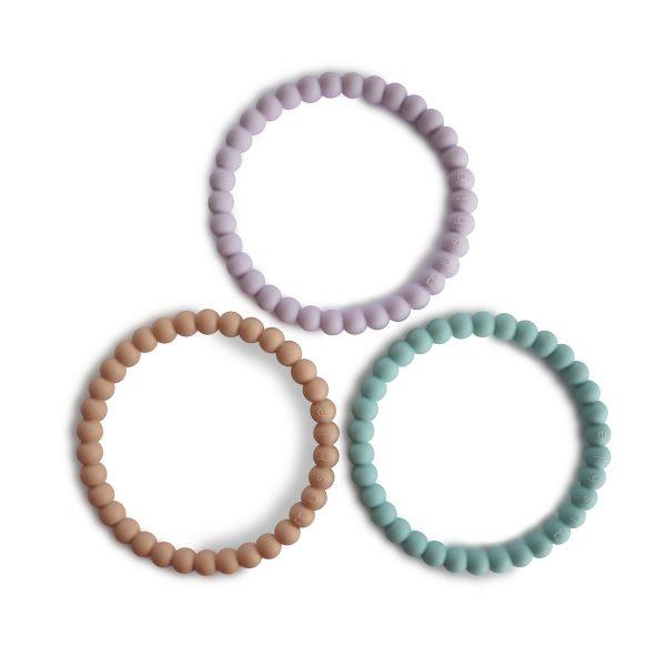 Pearl Teething Bracelet 3-Pack (Lilac/Cyan/Soft Peach) - HoneyBug 