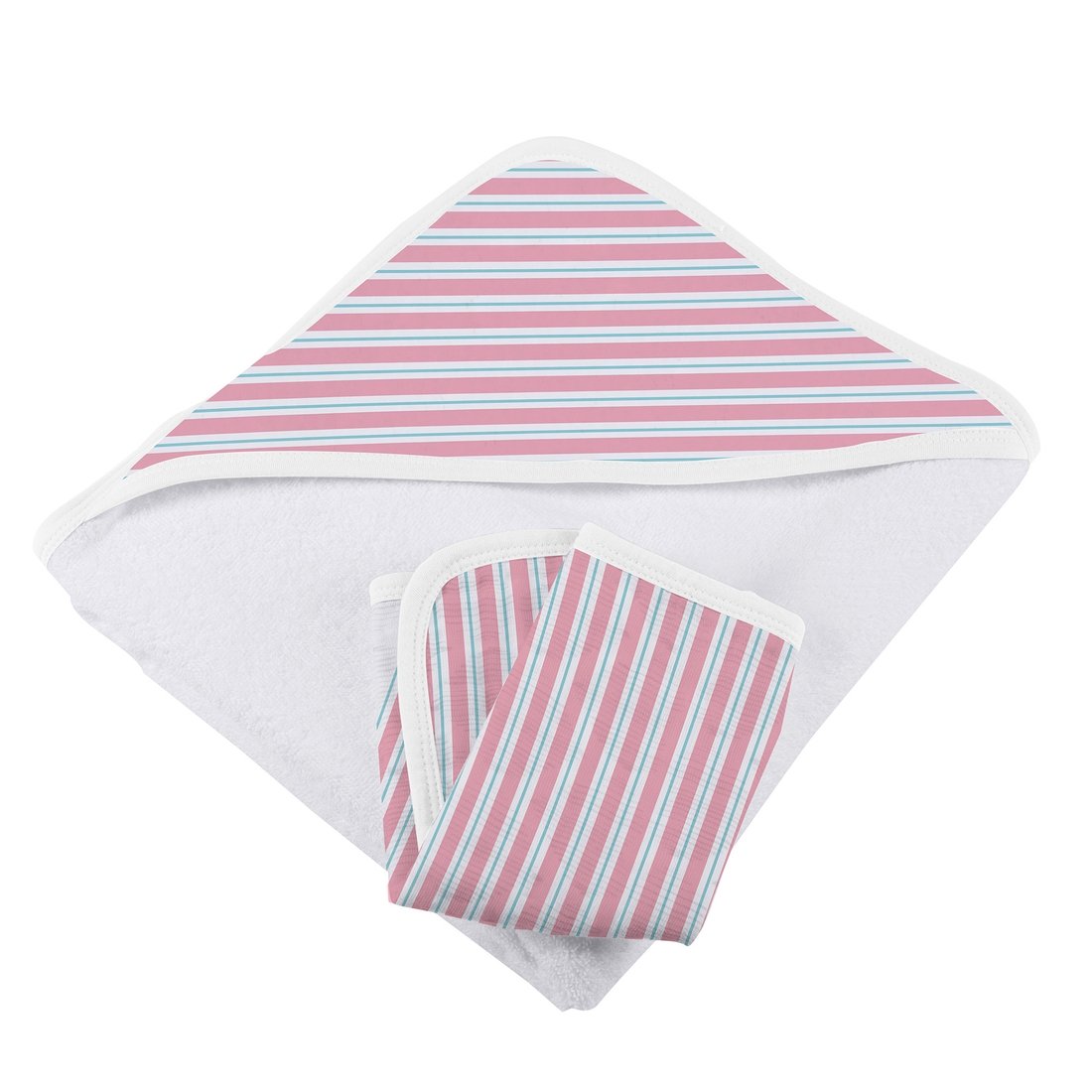 Candy Stripe Hooded Towel and Washcloth Set - HoneyBug 