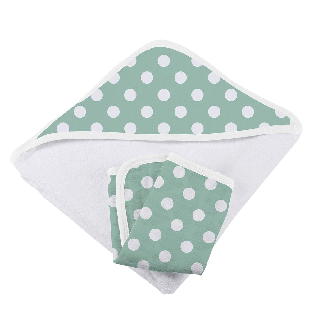 Jade Dot Hooded Towel and Washcloth Set - HoneyBug 