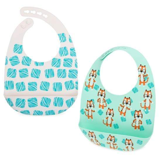 2-Pack Silicone Bibs with Scoop - Tigers - HoneyBug 