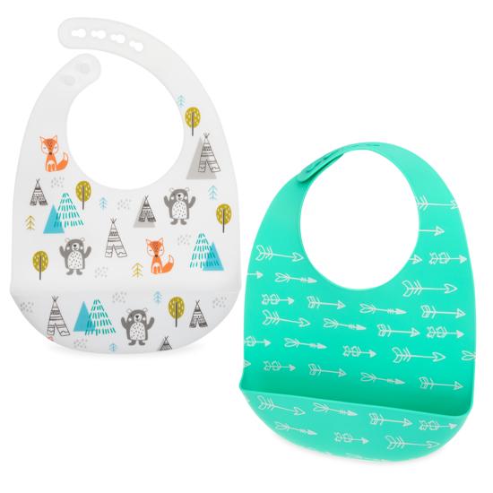 2-Pack Silicone Bibs with Scoop - Woodland - HoneyBug 