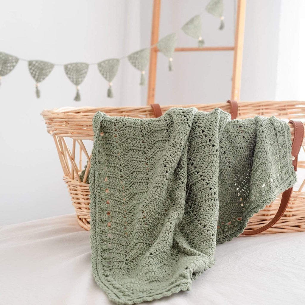 Handmade | Artisan Crocheted | Baby Blanket | Sage - HoneyBug 
