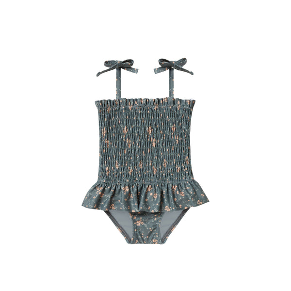 Smocked One-Piece Swimsuit | Dark Floral - HoneyBug 