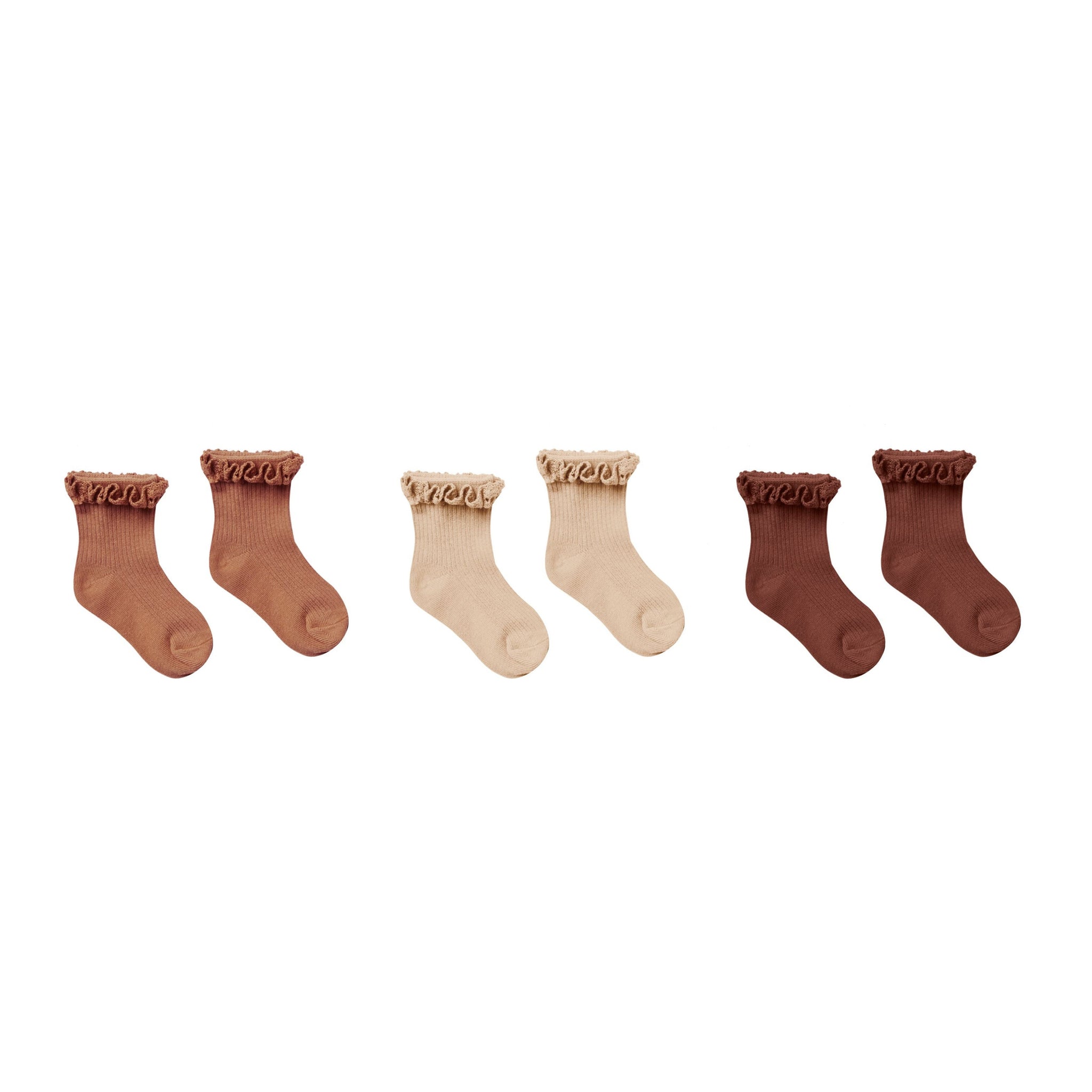 Lace Trim Socks | Terracotta, Shell, Redwood - HoneyBug 