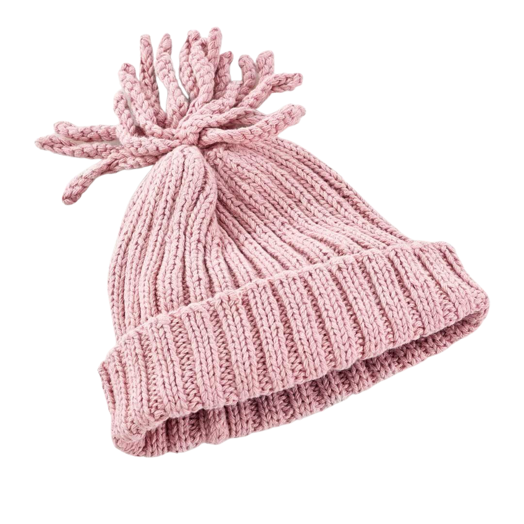 Dusky Pink Ribbed Hat (6-12 months) - HoneyBug 