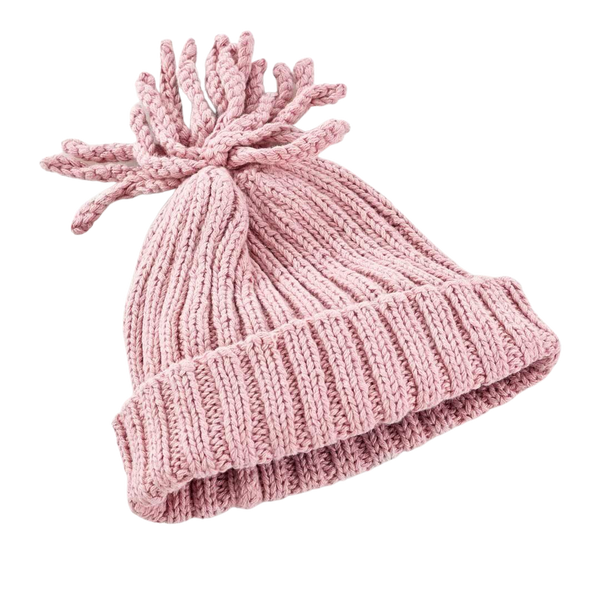 Dusky Pink Ribbed Hat (6-12 months) - HoneyBug 