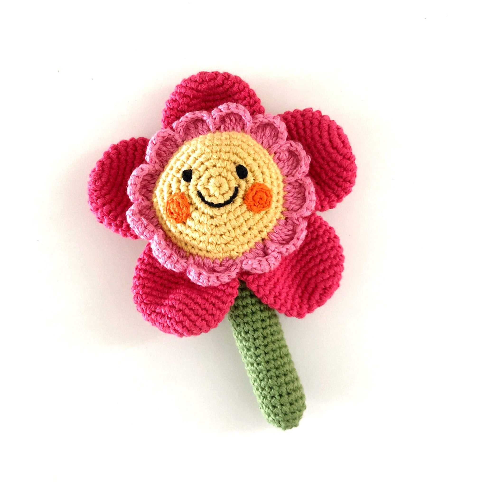 Friendly Flower Rattle - Pink (With Stem) - HoneyBug 