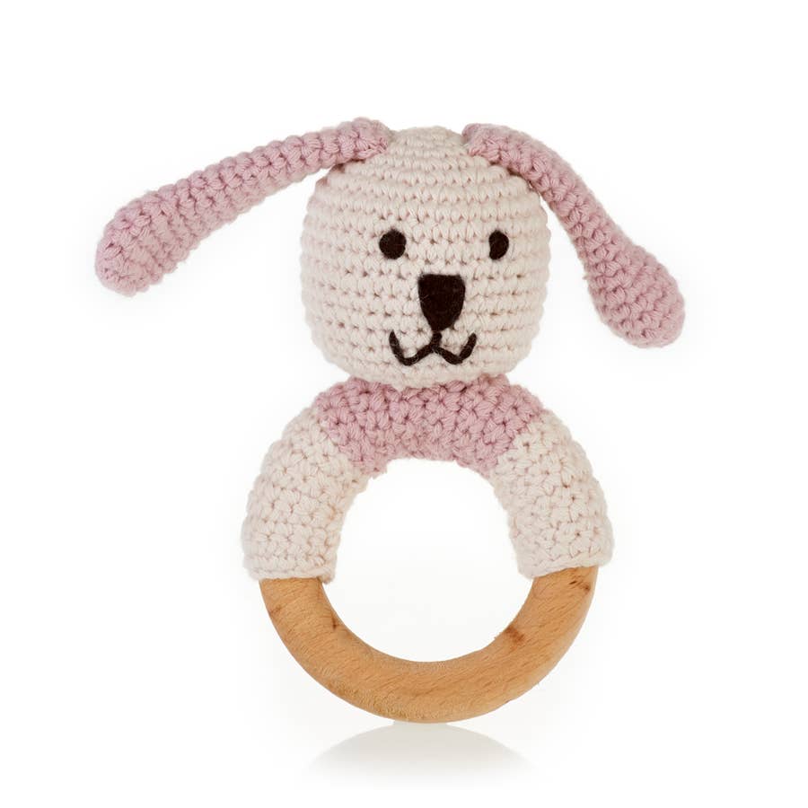 Organic Wooden Teething Ring Bunny - Pink - HoneyBug 