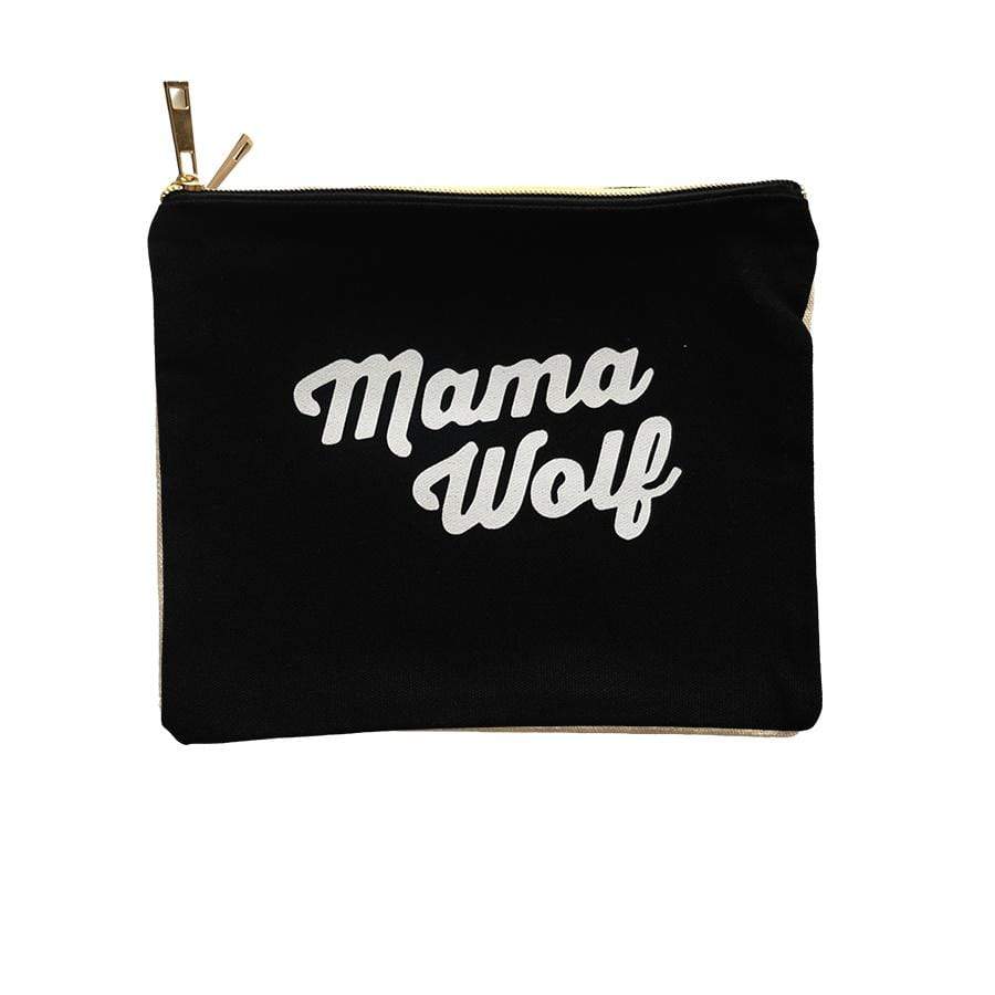 Canvas Zipper Pouch - Mama Wolf / Black Bag - HoneyBug 