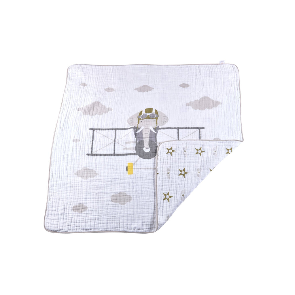Flying Elephant Cotton Muslin Newcastle Blanket - HoneyBug 