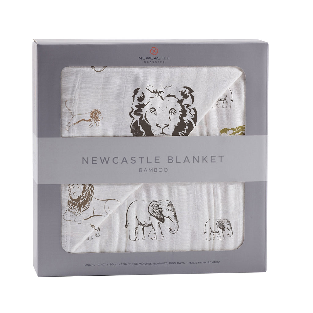 Hear Me Roar Lion and Rhinos and Elephants Bamboo Newcastle Blanket - HoneyBug 