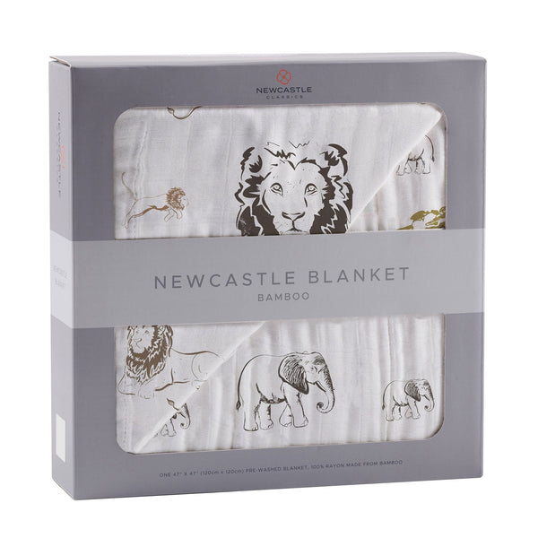 Hear Me Roar Lion and Rhinos and Elephants Bamboo Newcastle Blanket - HoneyBug 