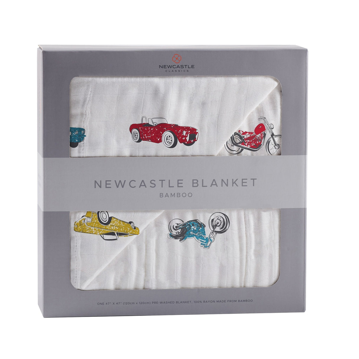 Vintage Muscle Cars and Motorcycles Bamboo Muslin Newcastle Blanket - HoneyBug 