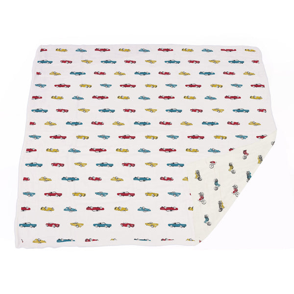 Vintage Muscle Cars and Motorcycles Bamboo Muslin Newcastle Blanket - HoneyBug 