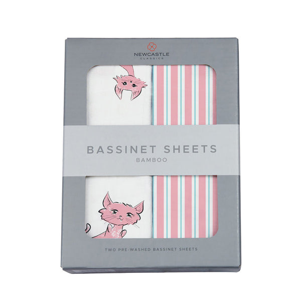 Playful Kitty and Candy Stripe Bamboo Changing Pad Cover/Bassinet Sheets - HoneyBug 