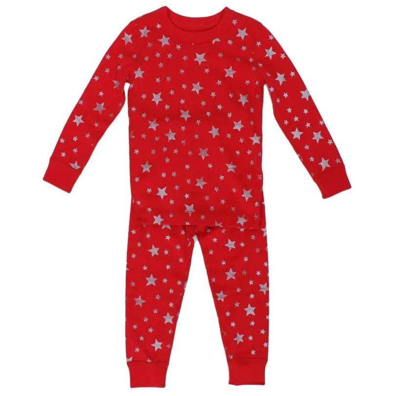 Red/Silver Stars Long Sleeves Pajamas - HoneyBug 