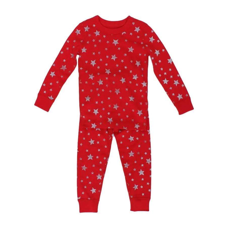 Red/Silver Stars Long Sleeves Pajamas - HoneyBug 