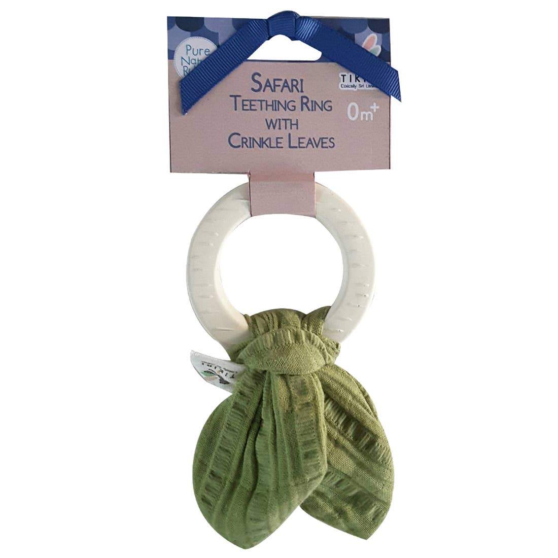 Rubber Teething ring- with Olive Green Muslin Tie - HoneyBug 
