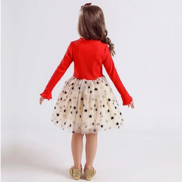 Tiny Stars Red Long Sleeve Parker Dress - HoneyBug 