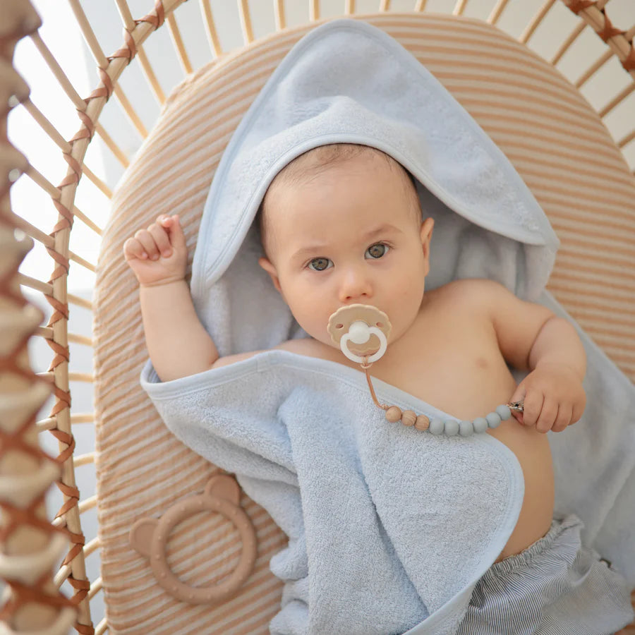 Organic Cotton Baby Hooded Towel - Baby Blue - HoneyBug 