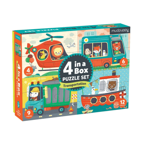 Transport 4-In-A-Box Progressive Puzzle - HoneyBug 