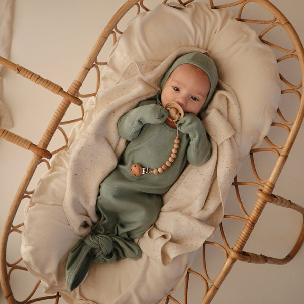 Ribbed Knotted Baby Gown - Roman Green - HoneyBug 