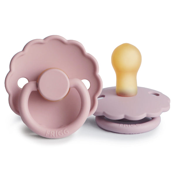 FRIGG Daisy Natural Rubber Pacifier 2-Pack (Baby Pink/Soft Lilac) - HoneyBug 