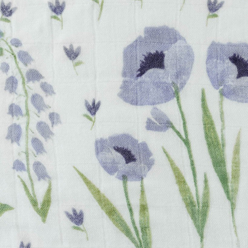 Deluxe Muslin Swaddle Blanket - Blue Windflower - HoneyBug 
